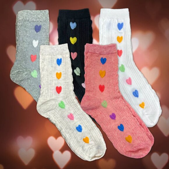 NWT Playful Hearts White Ribbed Crew Socks - Picture 5 of 6